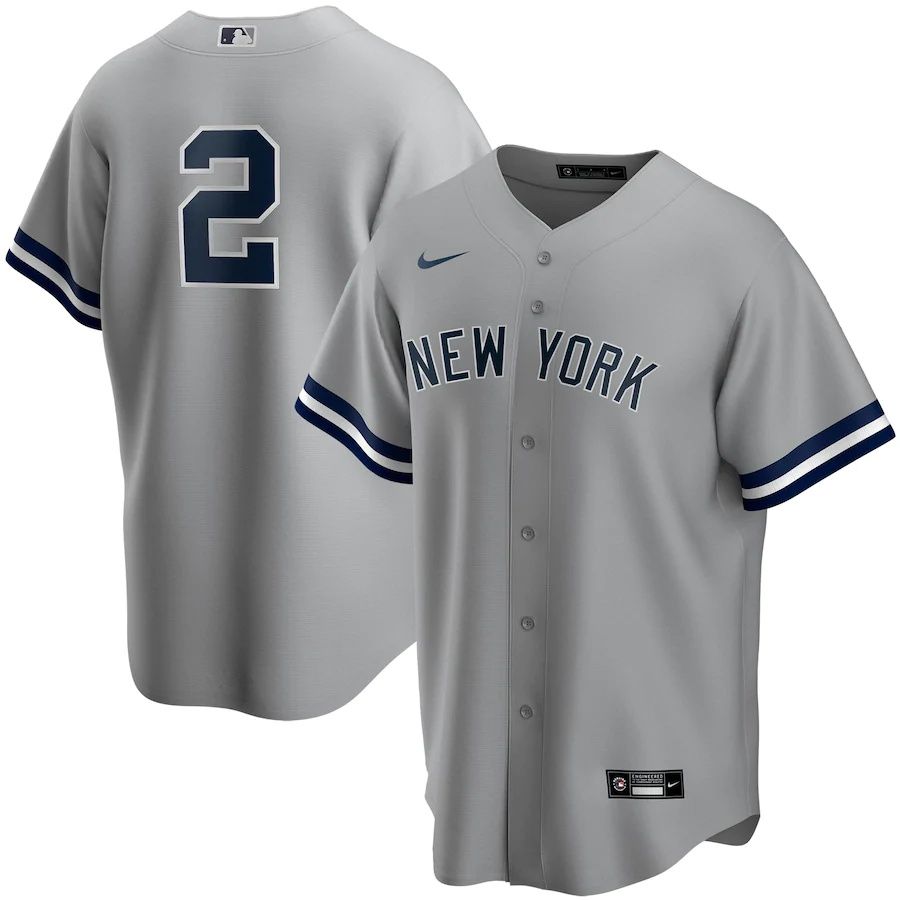 Mens New York Yankees #2 Derek Jeter Nike Gray Road Replica Player MLB Jerseys->new york mets->MLB Jersey